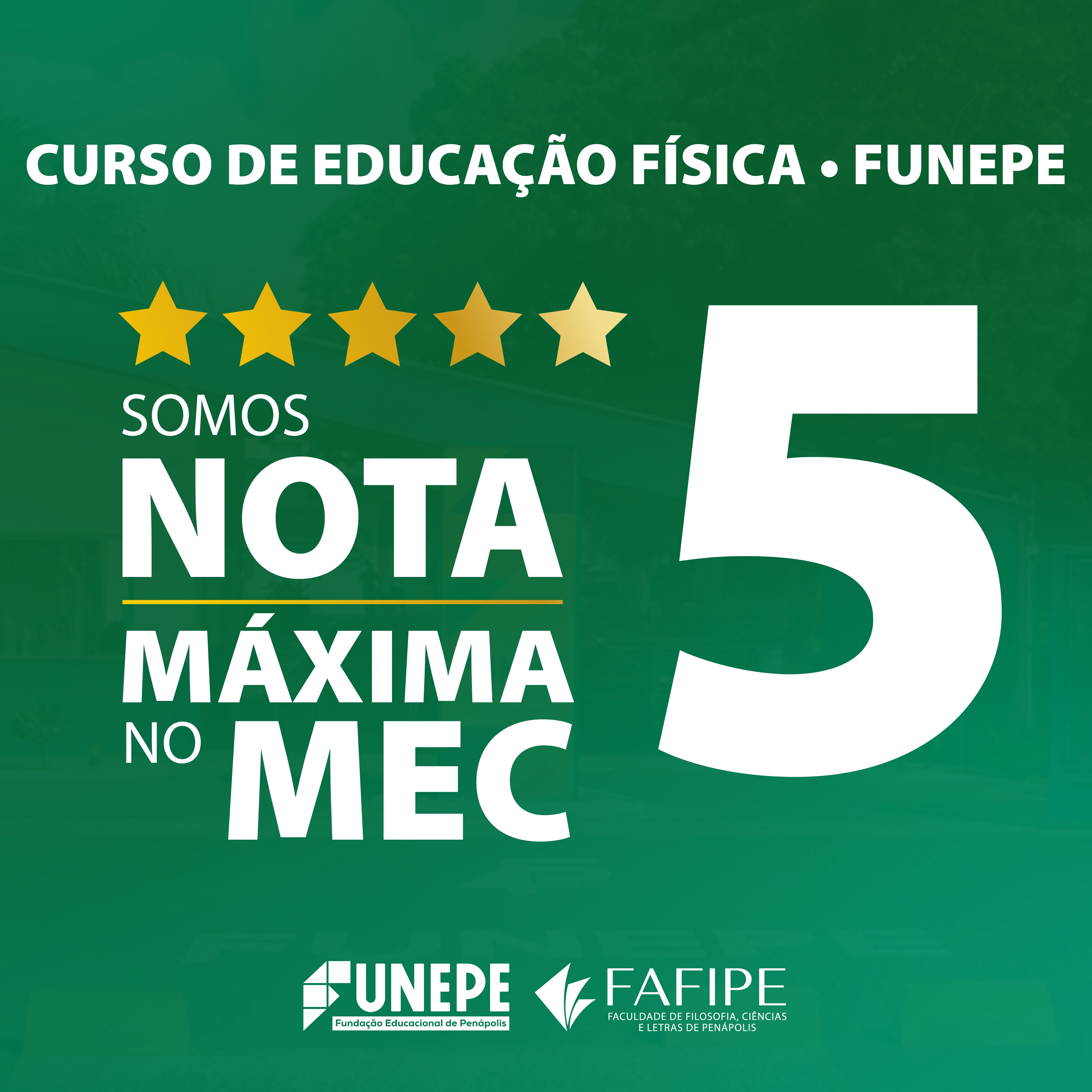 Imagem principal da notícia Curso de Educação Física da FAFIPE/FUNEPE conquista nota máxima pelo MEC