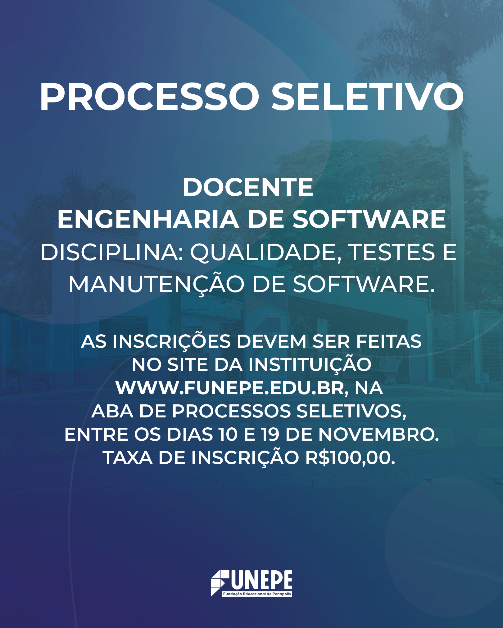 Vagas para Docência: inscrições abertas para professor de Engenharia de Software