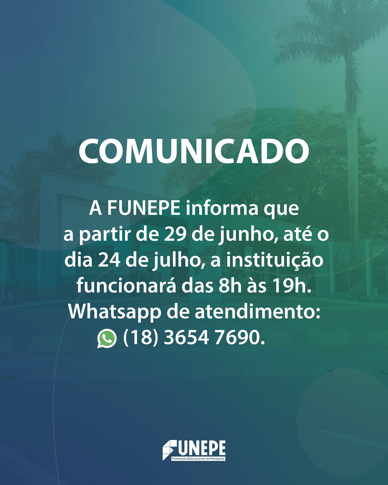 Comunicado Institucional: Horário das Férias de Inverno 2026 