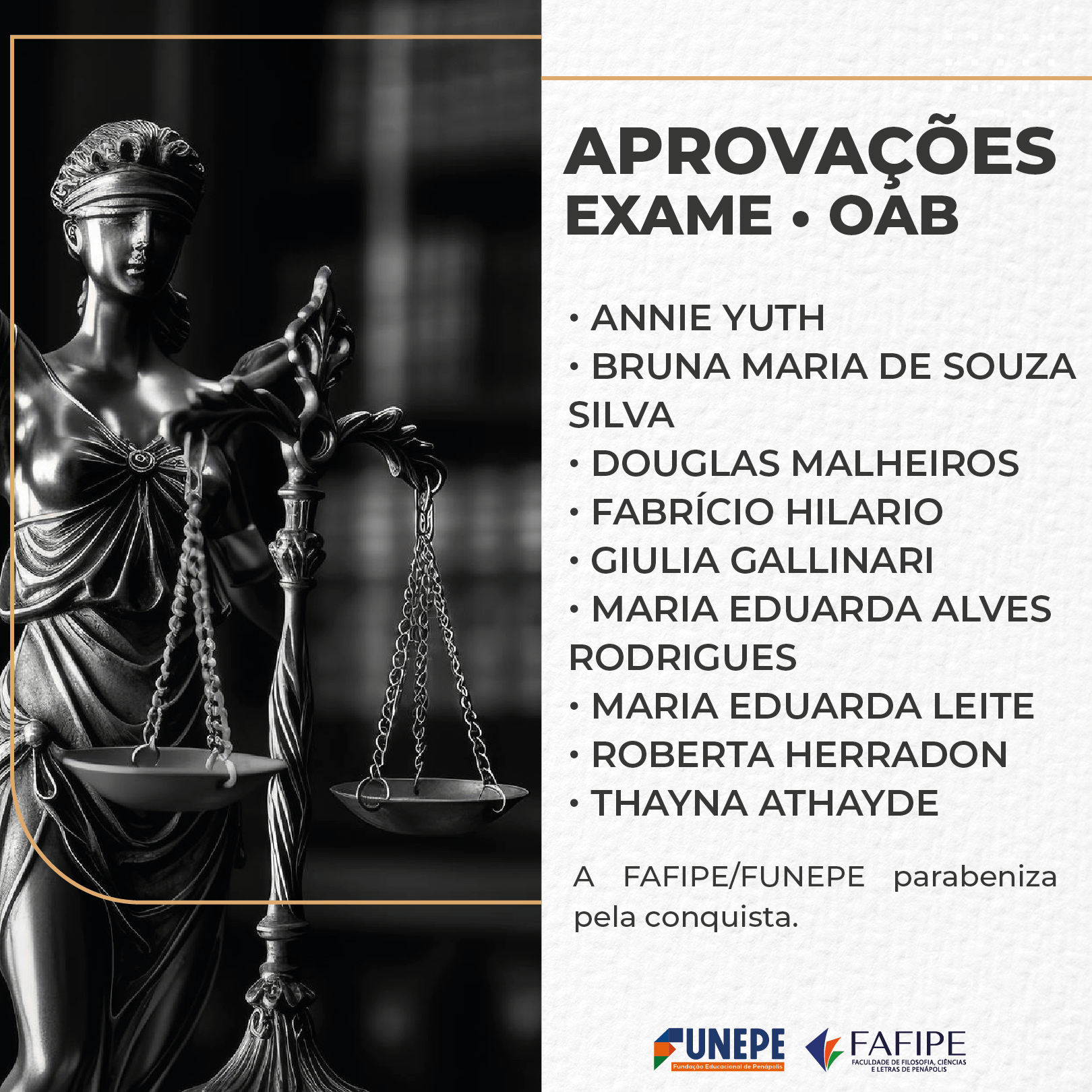 Curso de Direito celebra aprovação de alunos e egressos na OAB