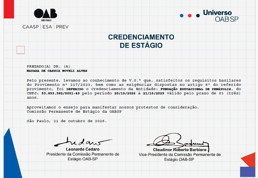 FUNEPE obtém recredenciamento do Escritório de Práticas Jurídicas junto à OAB